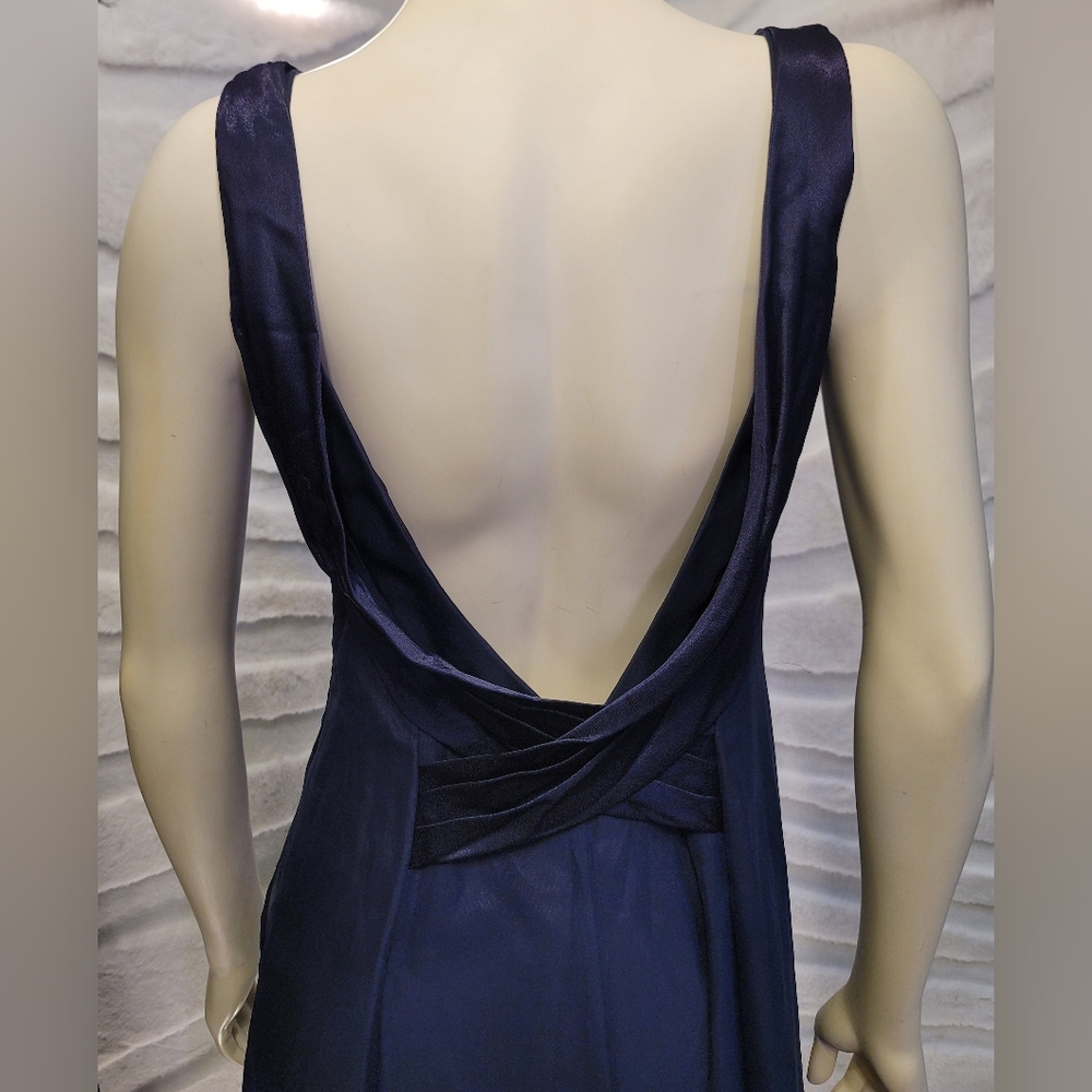 VTG Union Unite ILGWU Sheer Dark Blue Backless Gown Lined Maxi Dress Med 9-10
